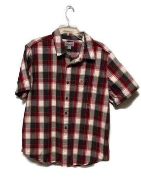 Carhartt Men's Relaxed Fit Short Sleeve Plaid Button Down Shirt Large Red Gray S